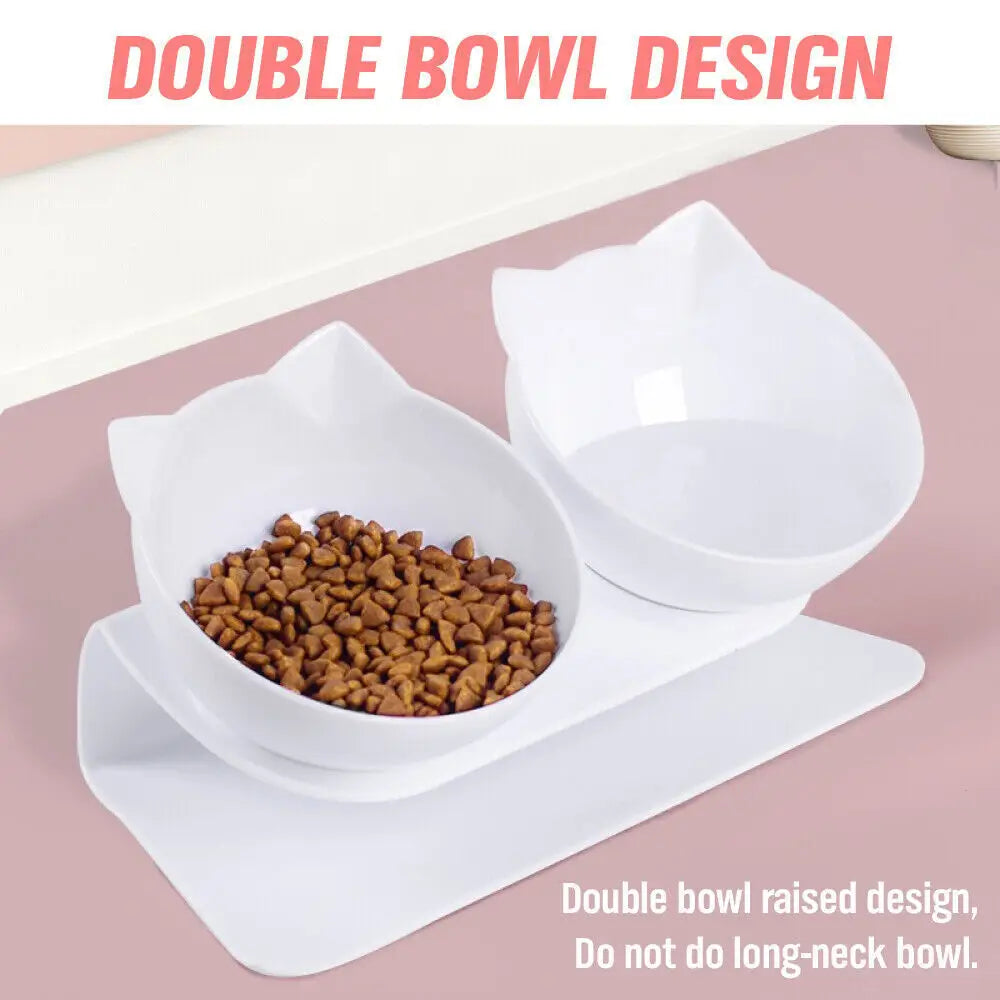 White Double Cat Bowl Pet Bowls Stand Dog Elevated Feeder Food Water Raised Lifted - Pet Care > Dog Supplies > Dog