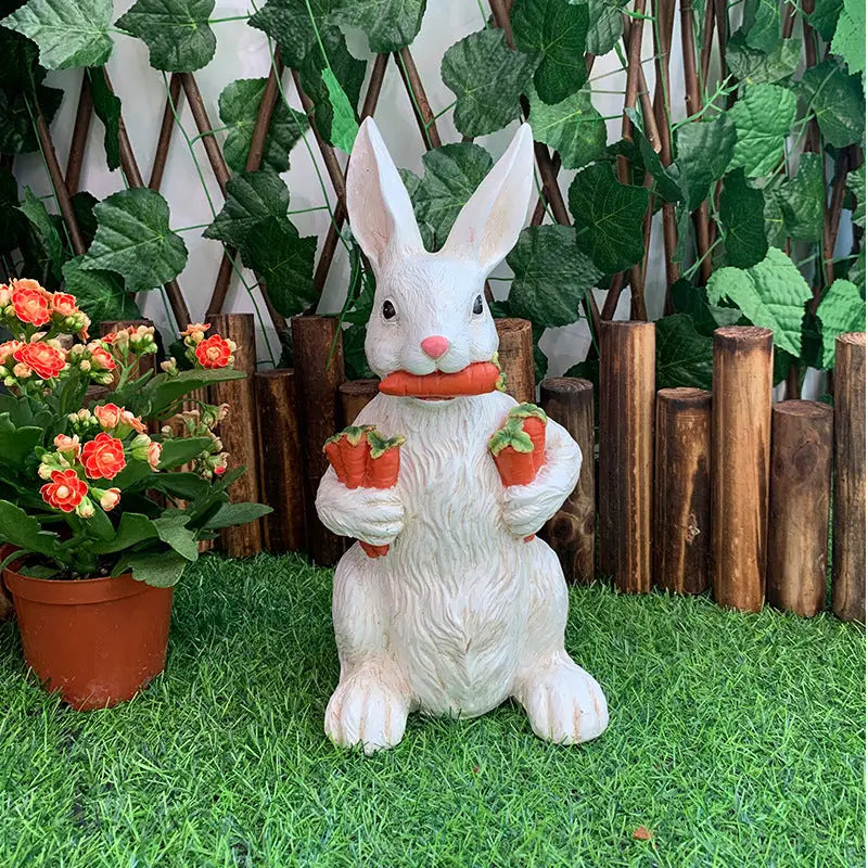 White Easter Rabbit with Carrot Resin Decoration - Adorable 15cm Festive Gift for Kids’ Rooms - Home & Garden > Decor >