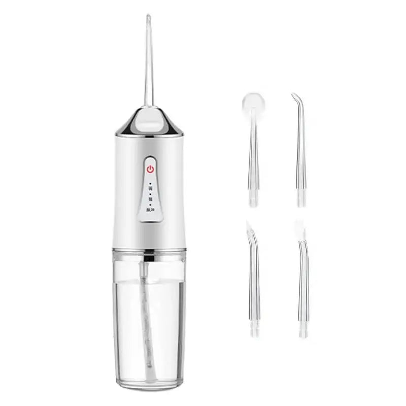 White Electric Portable Water Flosser - Smart 4-Head Oral Irrigation Teeth Cleaner Pulse Cleaning for Home Use - Home &