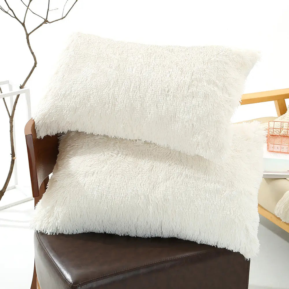 White Faux Fur Pillowcase Set - Crystal Velvet Plush Throw Pillow Covers Bedding Accent (50x70cm Pair) - Home & Garden