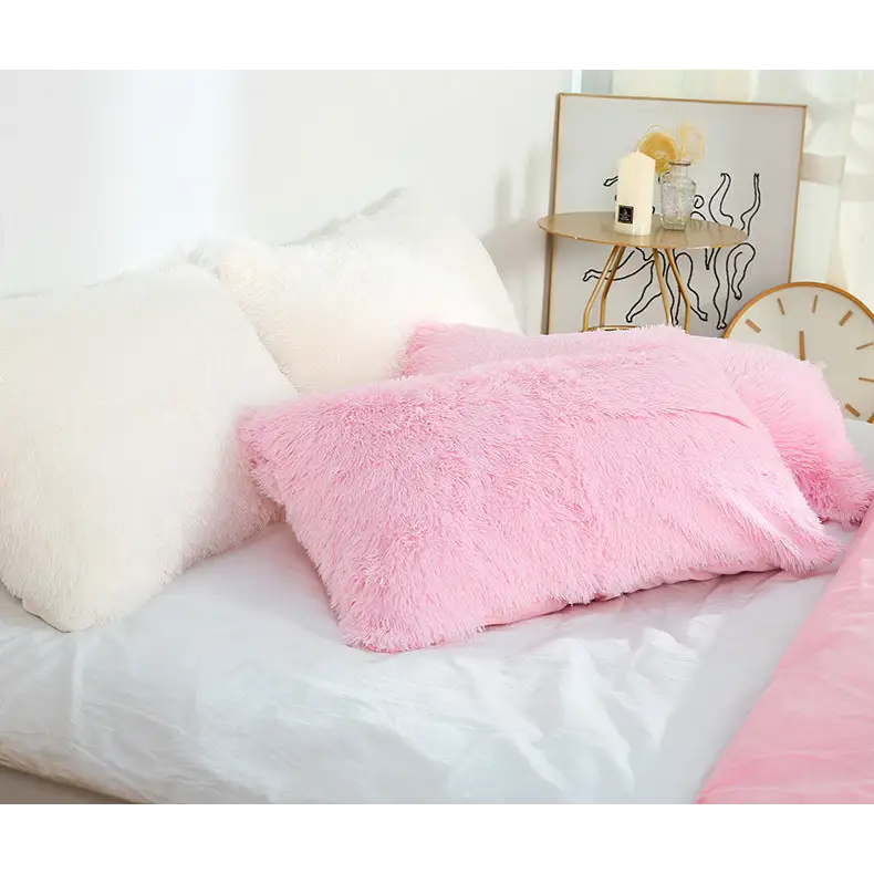 White Faux Fur Pillowcase Set - Crystal Velvet Plush Throw Pillow Covers Bedding Accent (50x70cm Pair) - Home & Garden