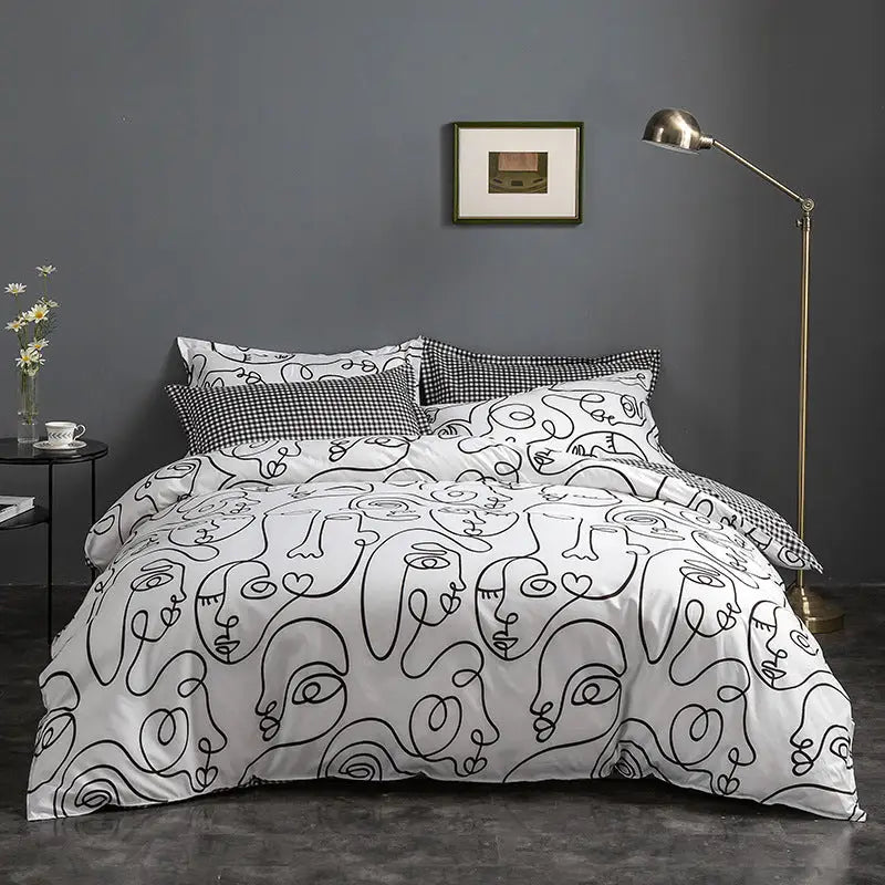 White graffiti Duvet Cover - 3 Piece Bedding Set (with Corner Ties)Quilt cover 230cm x 230cm pillowcase 51 x 92cm