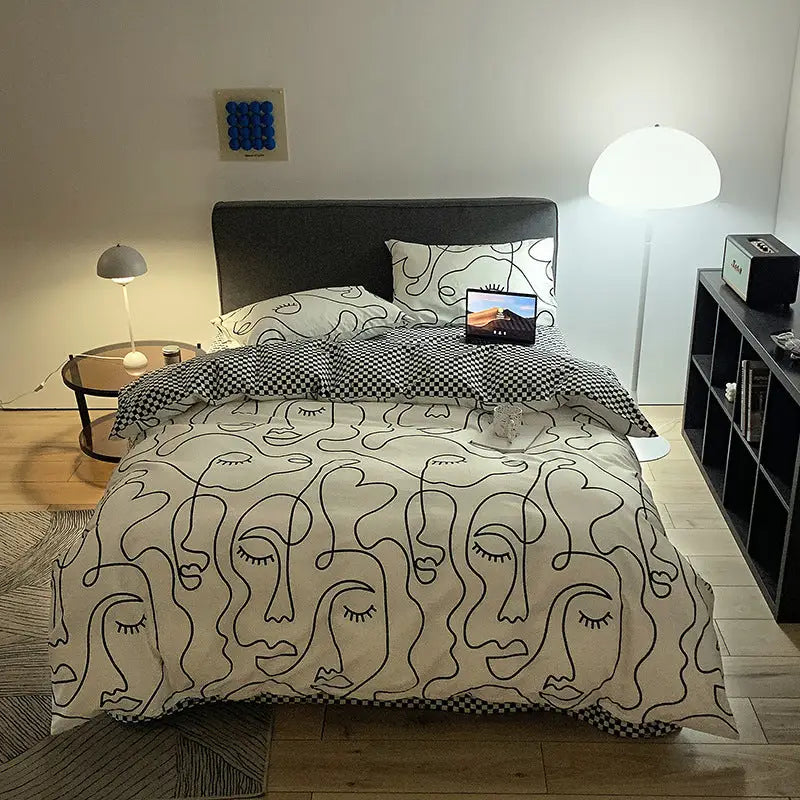 White graffiti Duvet Cover - 3 Piece Bedding Set (with Corner Ties)Quilt cover 230cm x 230cm pillowcase 51 x 92cm