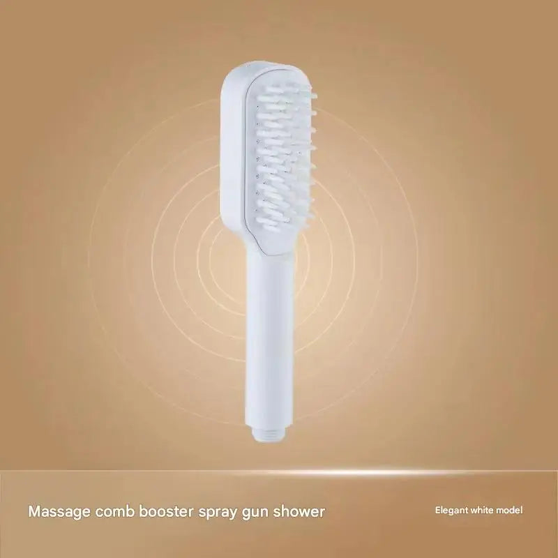 White Handheld Shower Head with Silicone Brush and Massage Function - High-Pressure Water Spray - Home & Garden >