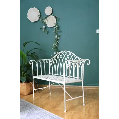 White Lavinia Iron Outdoor Bench - Furniture > Outdoor