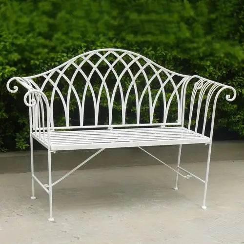 White Lavinia Iron Outdoor Bench - Furniture > Outdoor