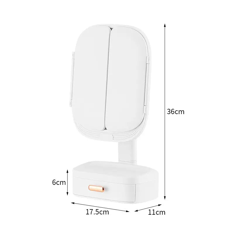 White LED Lighted Tri-Fold Makeup Mirror with Storage Drawer & Magnification(USB Charging Port) - Home & Garden > Decor