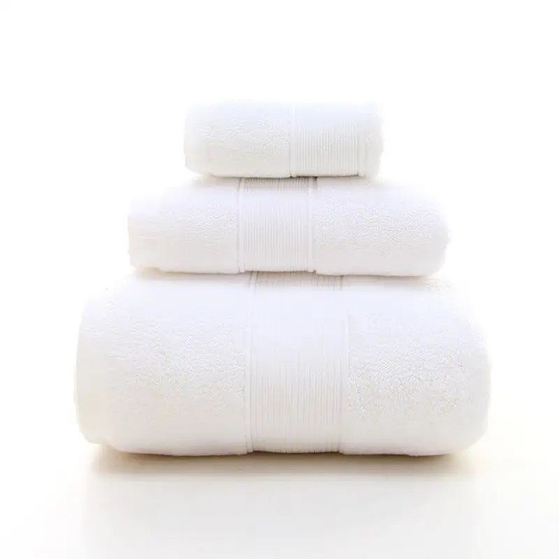 White Luxury 100% Cotton Towel Set – 3-Piece Combed Cotton Bath Towel Set - Home & Garden > Bathroom Accessories > Bath