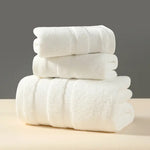 White Luxury 3-Piece 100% Cotton Towel Set - Bath Hand & Face Towels - Home & Garden > Bathroom Accessories > Bath
