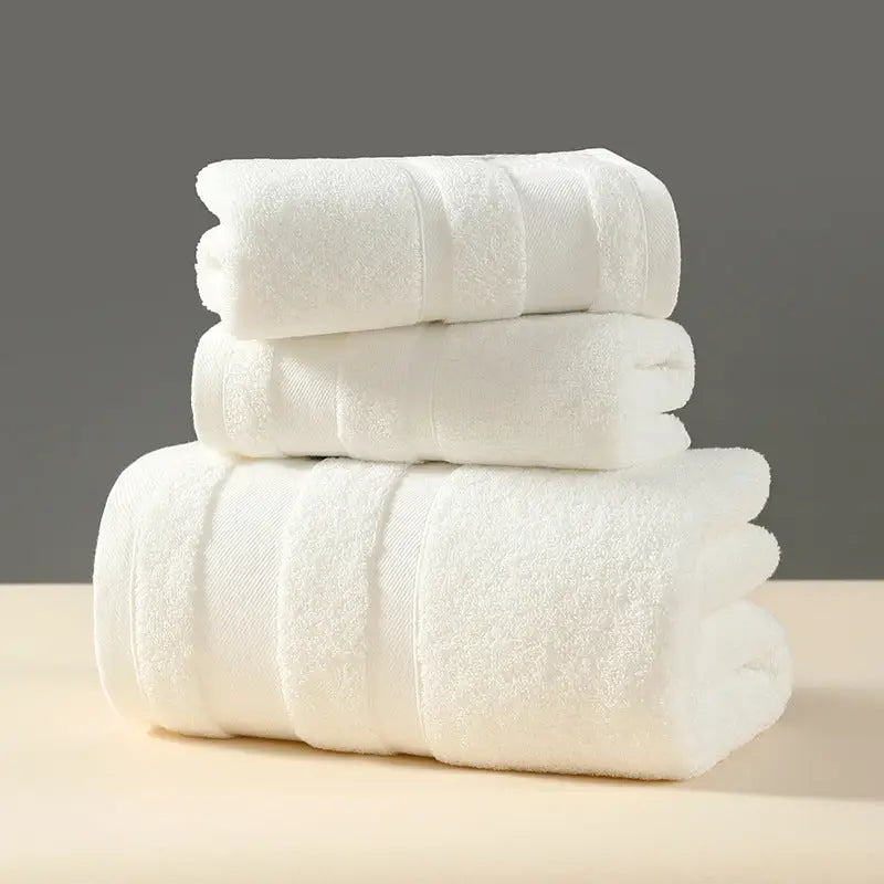 White Luxury 3-Piece 100% Cotton Towel Set - Bath Hand & Face Towels - Home & Garden > Bathroom Accessories > Bath