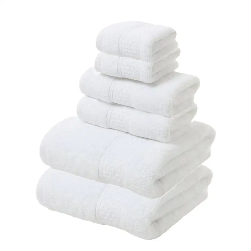 White Luxury 6-Piece 100% Cotton Towel Set - 2 Bath Towels 2 Hand Towels 2 Face Towels - Home & Garden > Bathroom