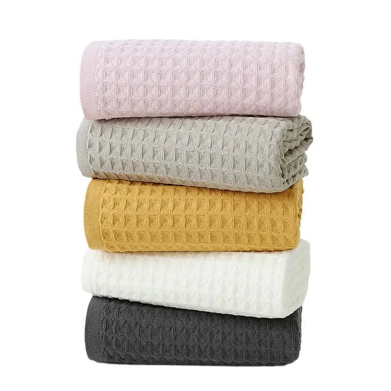 White Luxury Cotton Waffle Bath Towel Soft Quick-Drying Water Absorbent Unisex for Home Use - Home & Garden > Bathroom
