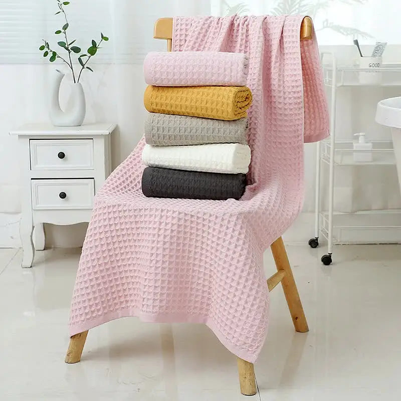 White Luxury Cotton Waffle Bath Towel Soft Quick-Drying Water Absorbent Unisex for Home Use - Home & Garden > Bathroom
