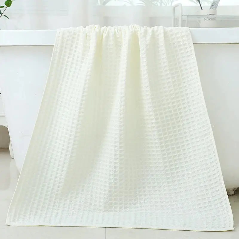 White Luxury Cotton Waffle Bath Towel Soft Quick-Drying Water Absorbent Unisex for Home Use - Home & Garden > Bathroom