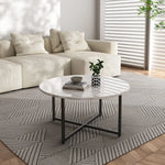 White Marble Effect Round Coffee Table with Black Legs - Furniture > Living Room > Coffee Tables