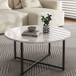 White Marble Effect Round Coffee Table with Black Legs - Furniture > Living Room > Coffee Tables