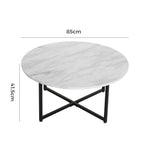 White Marble Effect Round Coffee Table with Black Legs - Furniture > Living Room > Coffee Tables