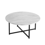 White Marble Effect Round Coffee Table with Black Legs - Furniture > Living Room > Coffee Tables