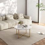 White Marble Effect Round Coffee Table with Gold Legs - Furniture > Living Room