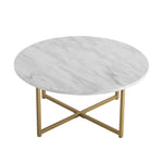 White Marble Effect Round Coffee Table with Gold Legs - Furniture > Living Room