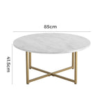 White Marble Effect Round Coffee Table with Gold Legs - Furniture > Living Room