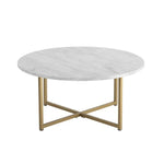 White Marble Effect Round Coffee Table with Gold Legs - Furniture > Living Room