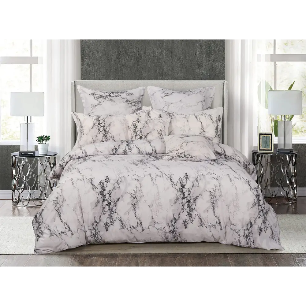 White Marble King Size Duvet Quilt Cover Set - Home & Garden > Bedding