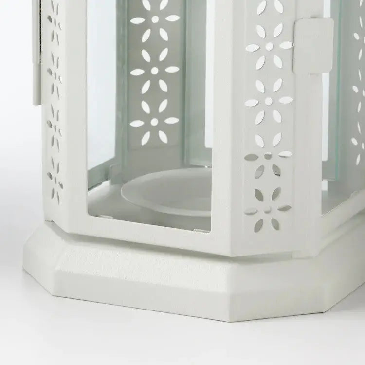White Metal Miners Lantern Summer Wedding Home Party Room Balconey Deck Decoration 21cm Tealight Candle - Home & Garden