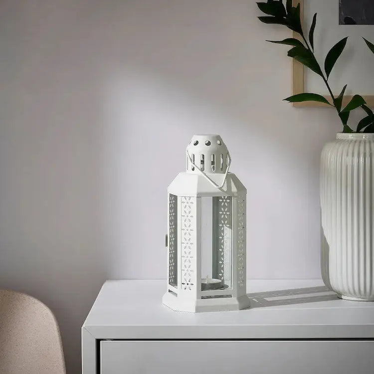 White Metal Miners Lantern Summer Wedding Home Party Room Balconey Deck Decoration 21cm Tealight Candle - Home & Garden