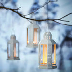 White Metal Miners Lantern Summer Wedding Home Party Room Balconey Deck Decoration 21cm Tealight Candle - Home & Garden