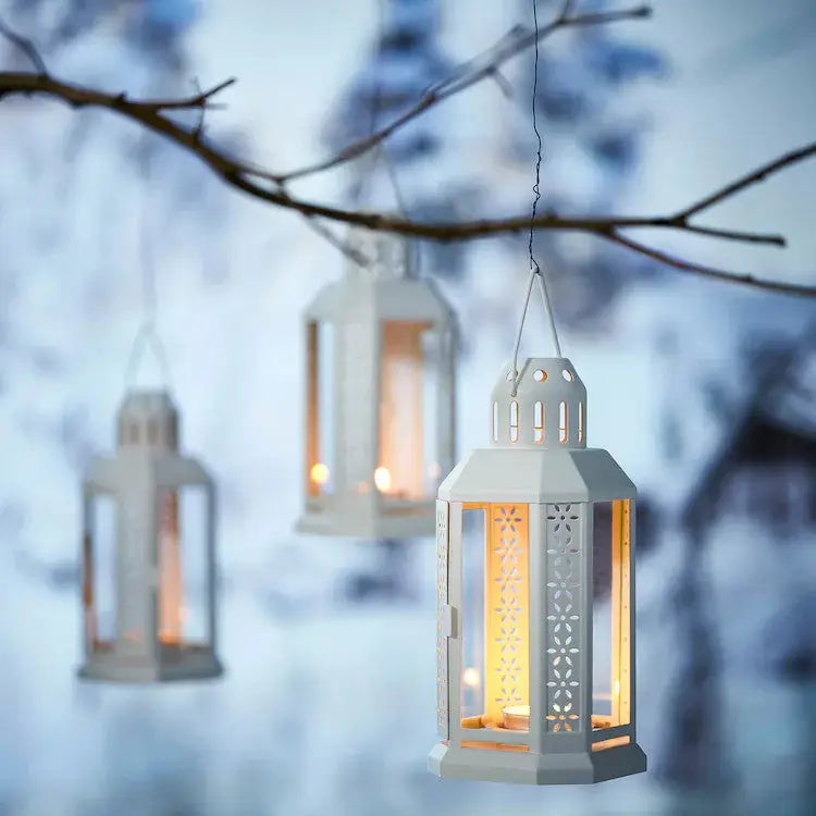 White Metal Miners Lantern Summer Wedding Home Party Room Balconey Deck Decoration 21cm Tealight Candle - Home & Garden