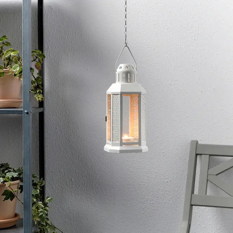 White Metal Miners Lantern Summer Wedding Home Party Room Balconey Deck Decoration 21cm Tealight Candle - Home & Garden