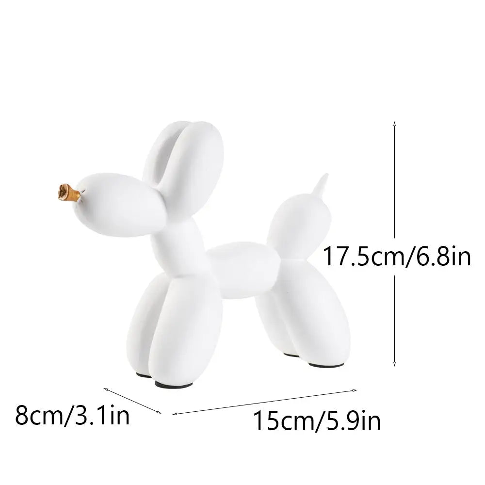 White Modern Resin Balloon Dog Sculpture - Playful Art Figurine with Golden Snout Accent - Home & Garden > Decor >