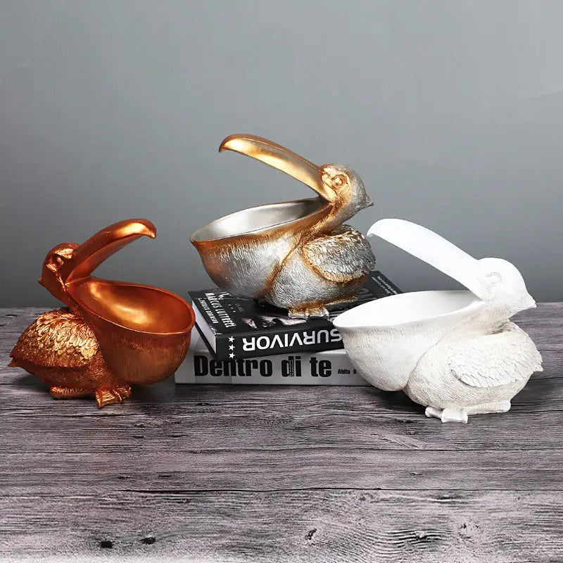 White Pelican Resin Decor Bowl - Unique Key Candy and Storage Organizer for Home Decoration - Home & Garden > Decor >