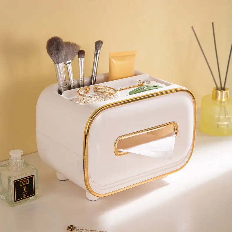 White PET Luxury Tissue Box - Multifunctional Desktop Paper Towel Organizer for Home and Living Room - Home & Garden >