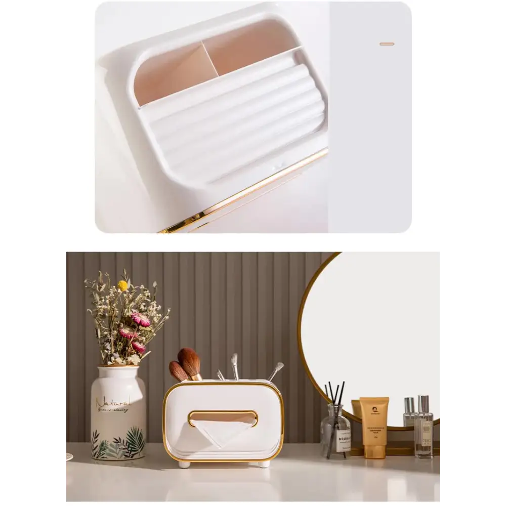White PET Luxury Tissue Box - Multifunctional Desktop Paper Towel Organizer for Home and Living Room - Home & Garden >