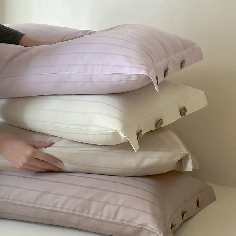 White Pinstripe Long Staple Cotton Sateen Pillowcase Set - Jacquard Striped Pure Cotton 48x74cm (Pair) - Home & Garden