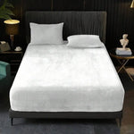 White Plush Crystal Velvet Fitted Sheet - Ultra Soft Warm & Thick for Winter (198x203 + 36cm) - Furniture > Mattresses