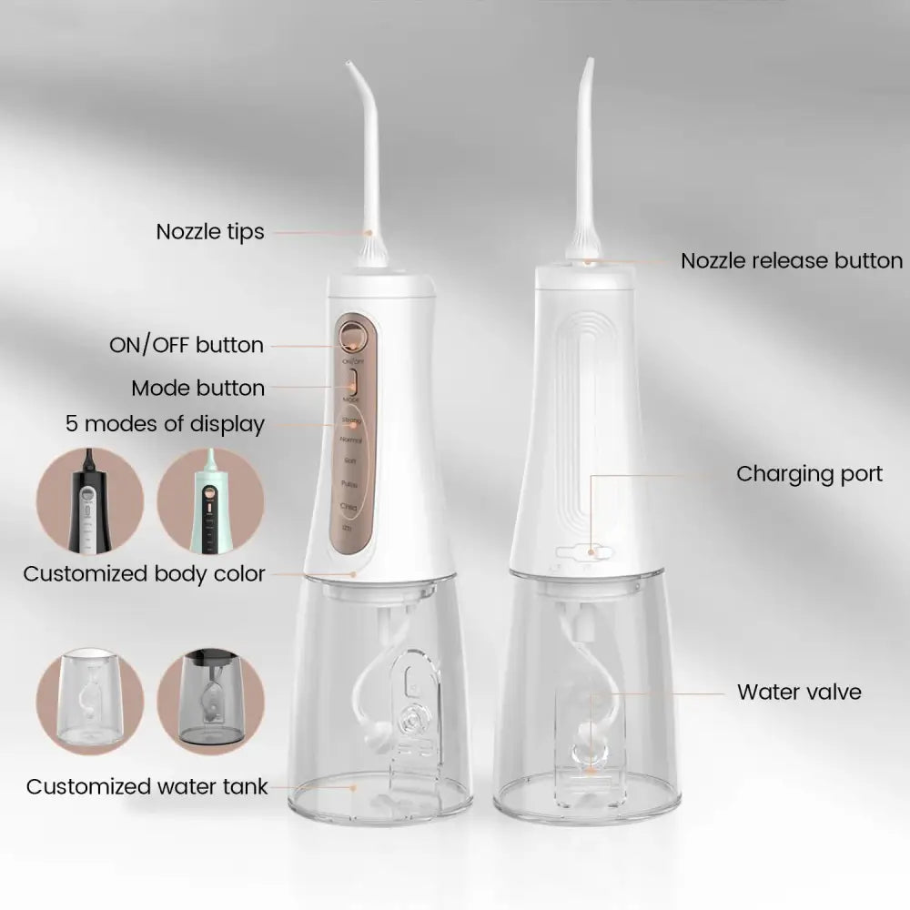 White Portable Rechargeable Water Flosser - Handheld Oral Irrigator for Teeth & Gums - Health & Beauty > Personal Care