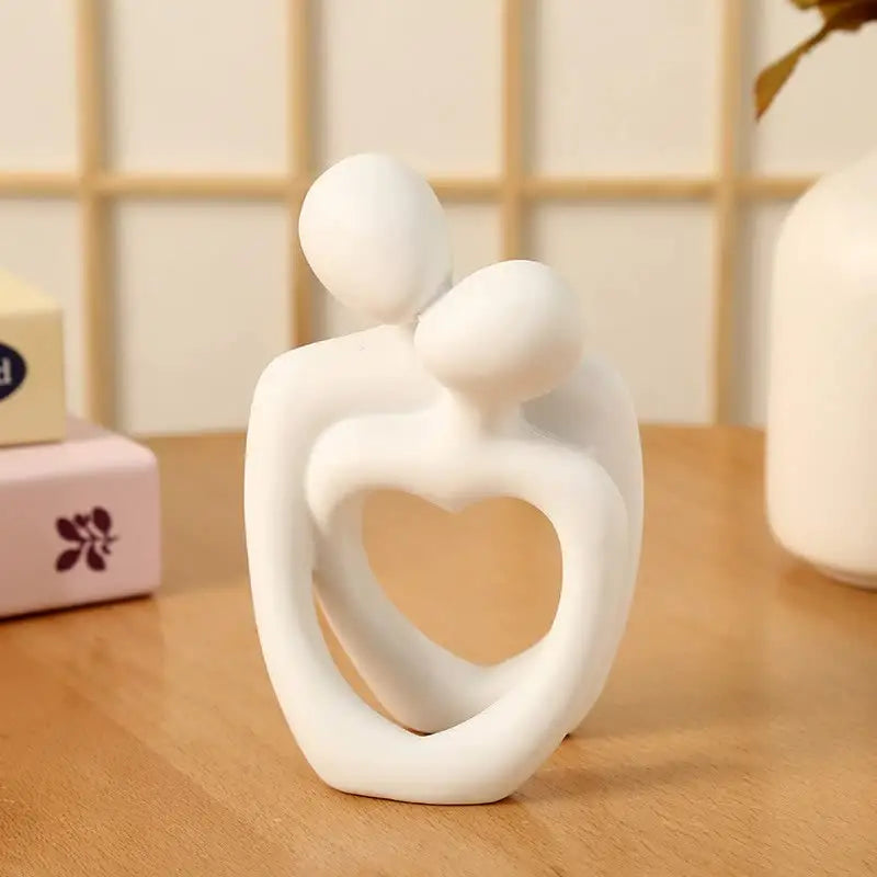 White Romantic Couple Figurine with Heart Design - Modern Minimalist Decorative Statue - Home & Garden > Decor > Vases