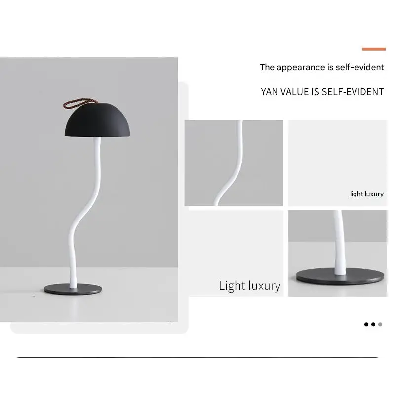 White Sleek Minimalist LED Mushroom Table Lamp - Rechargeable 3-Color Touch Control Bar & Ambient Light - Home & Garden