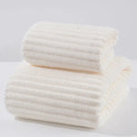 White Soft Candy Stripe Coral Fleece Bath Towel and Washcloth Set Ultra Absorbent Skin-Friendly - Home & Garden >