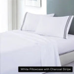 white soft microfibre sheet set with colourful embroidered stripe king charcoal stripe - Home & Garden > Bedding