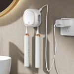 White Square UV-C Toothbrush Sterilizer Holder with Drying Function - Dual-Slot Wall-Mounted Design USB Rechargeable