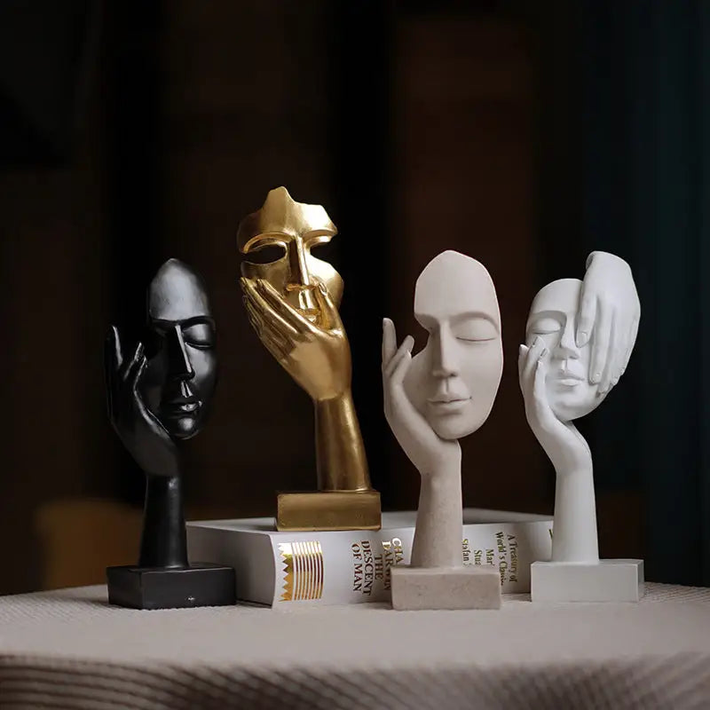 White Style 1 Elegant Abstract Face Sculpture - Modern Resin Art Figurine Hand & Mask Home Decor Accent - Home & Garden