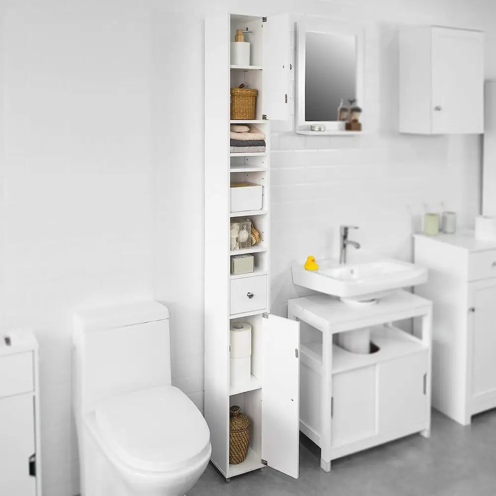 White Tall Bathroom Cabinet High Storage - Furniture > Bathroom