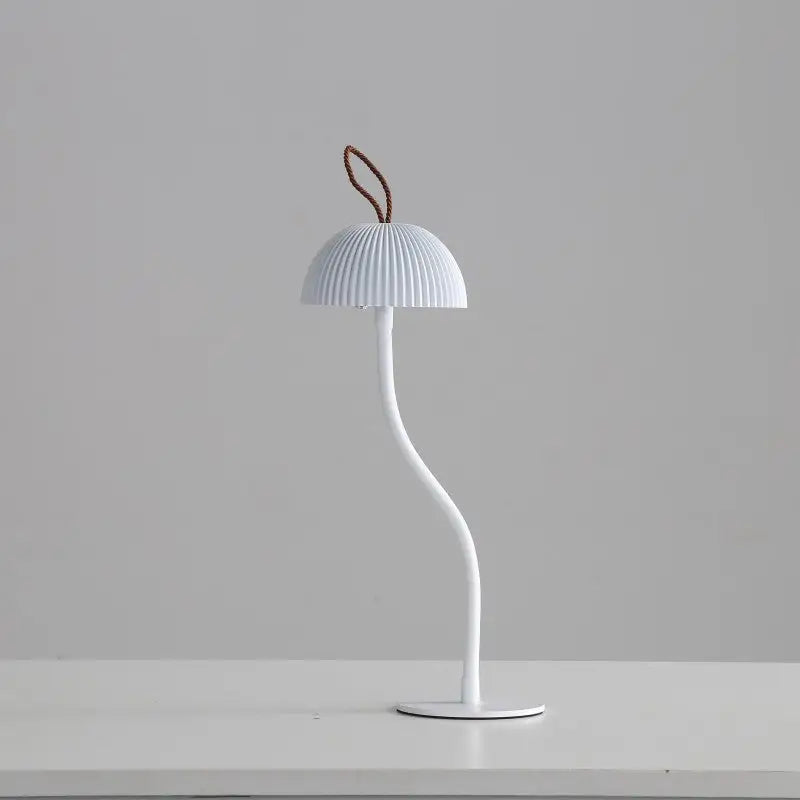 White Three-dimensional stripes Sleek Minimalist LED Mushroom Table Lamp - Rechargeable 3-Color Touch Control Bar &