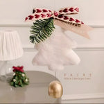 White Velvet Christmas Tree Ornament with Golden Bell and Ribbon - Elegant Holiday Decor (5 pieces) - Occasions >