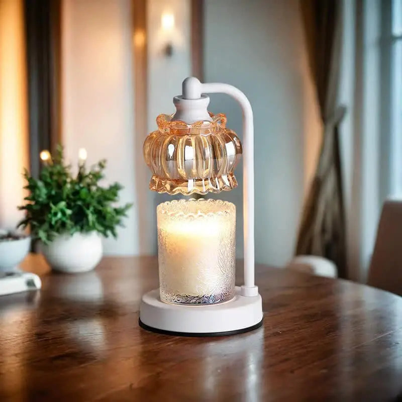 White Vintage Glass Shade Candle Warmer Lamp with Dimmer and Bonus Bulbs - Elegant Home Decor - Home & Garden >