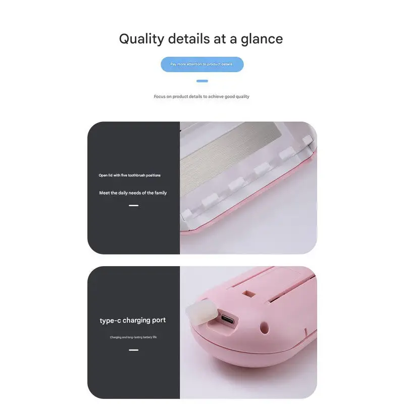 White Wall-Mounted Toothbrush Sterilizer with UV-C Disinfection and Drying - USB Rechargeable Family 5-Brush Holder ABS